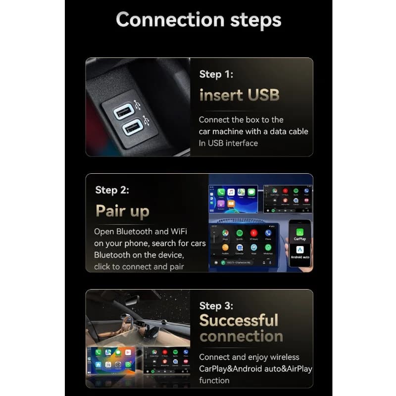 صندوق KEBIDUMEI Q1AS 3-in-1 للسيارة، الذكاء الاصطناعي، من سلكي إلى لاسلكي WiFi Carplay، تشغيل فوري، محول Android Auto، Airplay، MirrorLink، Dongle ذكي - 2