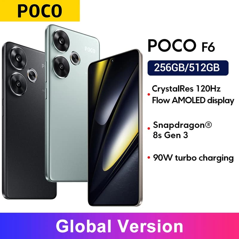 POCO F6 5G Cellphone Snapdragon 8s Gen 3 Global Version 90W turbo charging 5000mAh battery 6.67” 1.5K 120Hz AMOLED DotDisplay