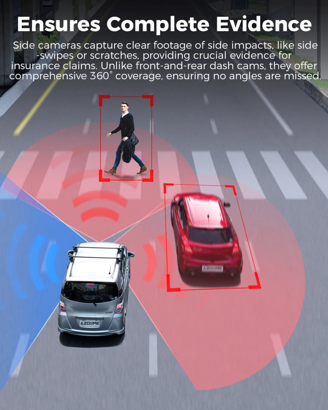 AZDOME كاميرا سيارة 360 درجة رباعية القنوات M660 بدقة 2.5K+3*1080P، GPS، واي فاي 5G، ذاكرة داخلية 128 جيجابايت، رؤية ليلية، وضع مراقبة 24 ساعة - 5