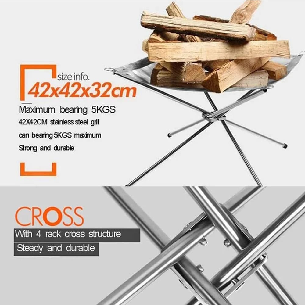 Outdoor BBQ Bonfire Rack Portable Camping Fire Pit Grill Stainless Steel Mesh Fire Pit Wood Stove Stand Foldable Fire Frame Rack - 3