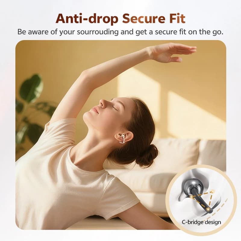 سماعات أذن لاسلكية QCY Crossky C50 مفتوحة الأذن، بلوتوث 6.0، مشبك مريح للرياضيين، 4 ميكروفونات، مكالمات واضحة بتقنية الذكاء الاصطناعي، سماعات رأس معززة للصوت الجهير - 3