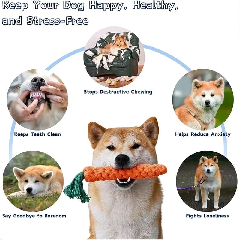 Carrot Dog Bite Rope Pet Dog Toy Safe Durable Braided Bite Dog Chew Toys Resistant Puppy Molar Cleaning Teeth Cotton Rope - 3