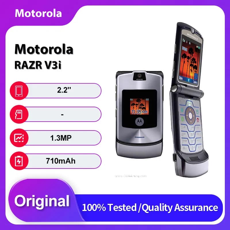 هاتف محمول أصلي غير مقفول موتورولا رازر V3i جيل ثاني 1.3 ميجابكسل بلوتوث لوحة مفاتيح روسية عربية