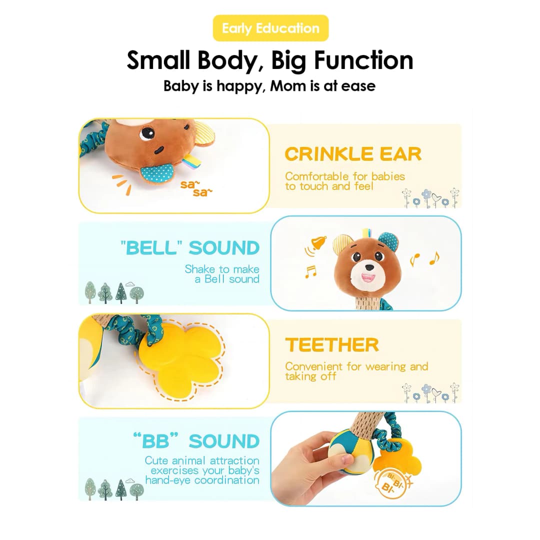 1pcs 0-6 months Dental Gum Hand Grip Plush Doll Can Bite Practice Grasping Parent Baby Interactive Puzzle Rattle Soothing Toy - 3