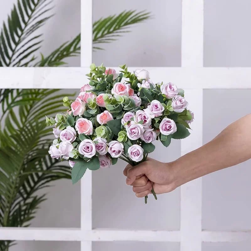 10 Heads Artificial Flower Silk Rose white Eucalyptus leaves Peony Bouquet Fake Flower for Wedding Table Party Vase Home Decor - 5