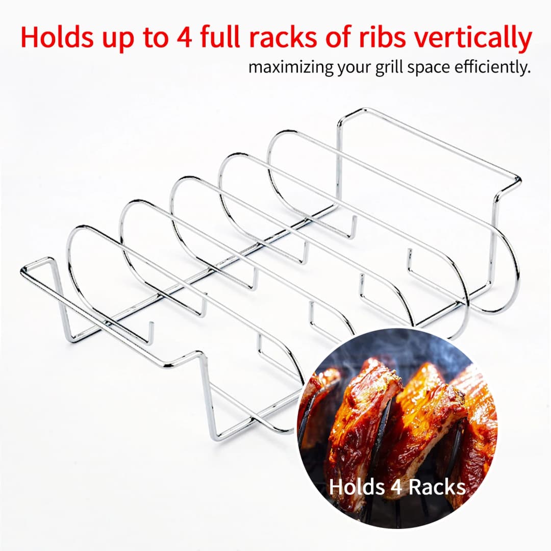 رف أضلاع من الفولاذ المقاوم للصدأ، يحمل حتى 4 رفوف كاملة، مناسب للتدخين وشوايات الغاز والفحم، قوي وغير لاصق - 3