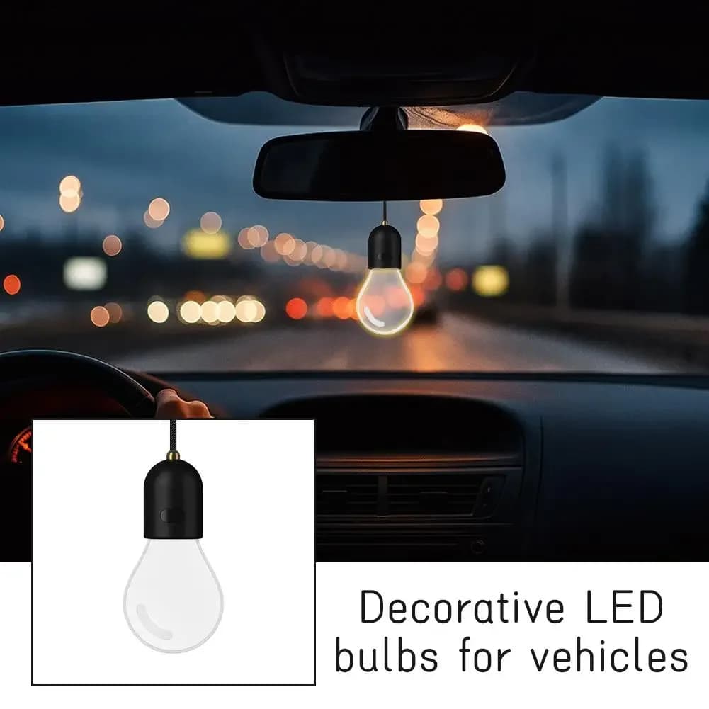 Retro Small Bulb LED Car Hanging Ornament Interior Ambient Lighting 2 Light Modes For Long Trips Daily Use Auto Decor Accessory
