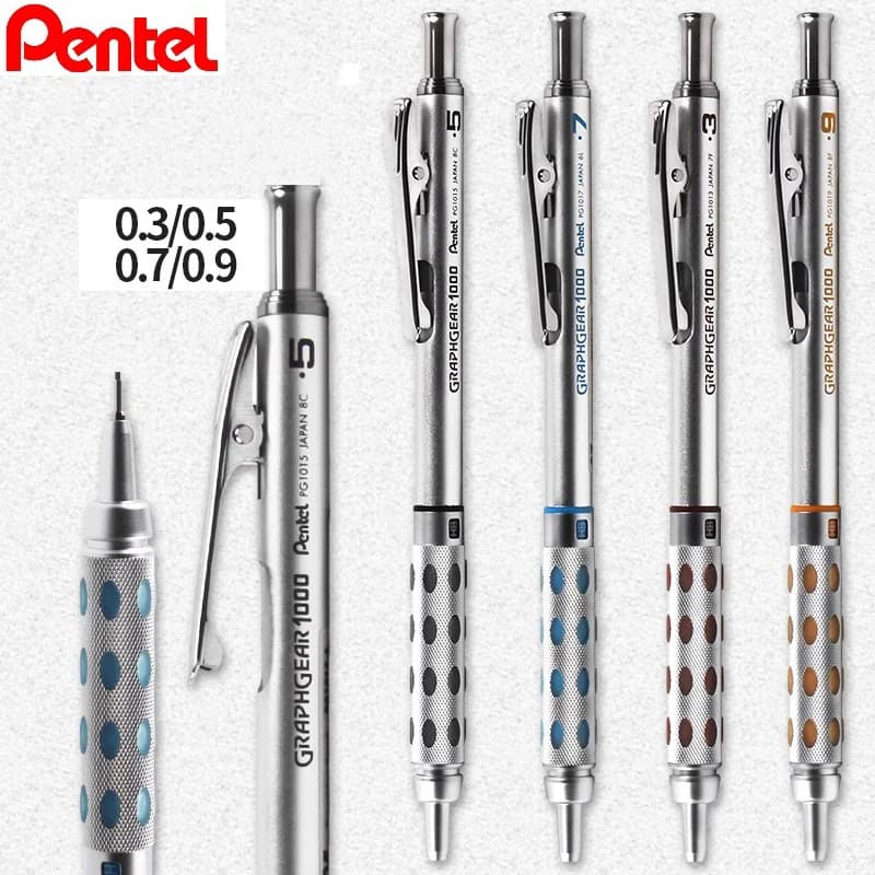 Japan Pentel Graphgear 1000 Metal Mechanical Pencil 0.3/0.5/0.7/0.9MM Low Center of Gravity Drawing Activity Pens Art Stationery