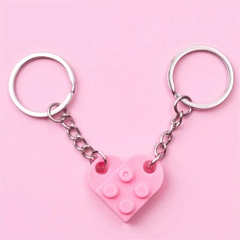 Detachable couple heart-shaped assembled building block heart-shaped keychain