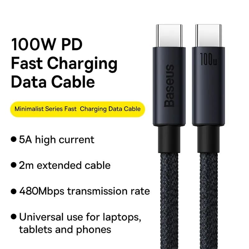 كابل Baseus 100 واط USB C إلى Type C لهاتف iPhone 16 و15 بلس وبرو ماكس وشحن سريع PD وكابل شاحن لجهاز Macbook وXiaomi وSamsung - 2