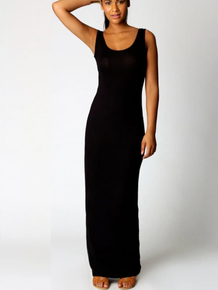 Sexy Solid Color Slim Bodycon Long Maxi Dress Women Elegant Sleeveless Skinny Dress Club Party Vestidos - 2