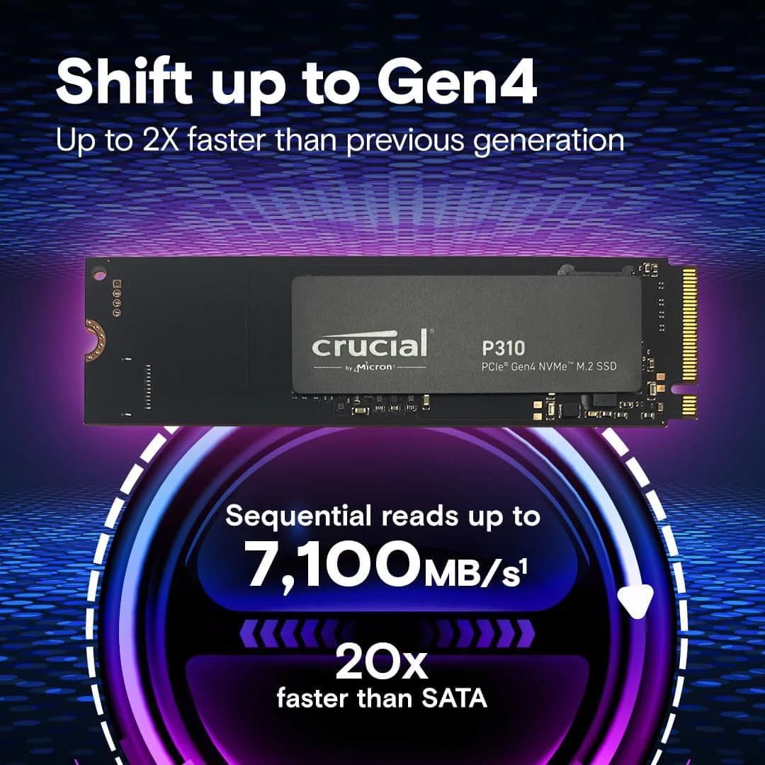 Crucial P310 1TB 2TB 2280 PCIe Gen4 3D NAND NVMe M.2 SSD–Up to 7,100 MB/s,Internal Solid State Drive (PC)(OEM PACKAGE) - 2