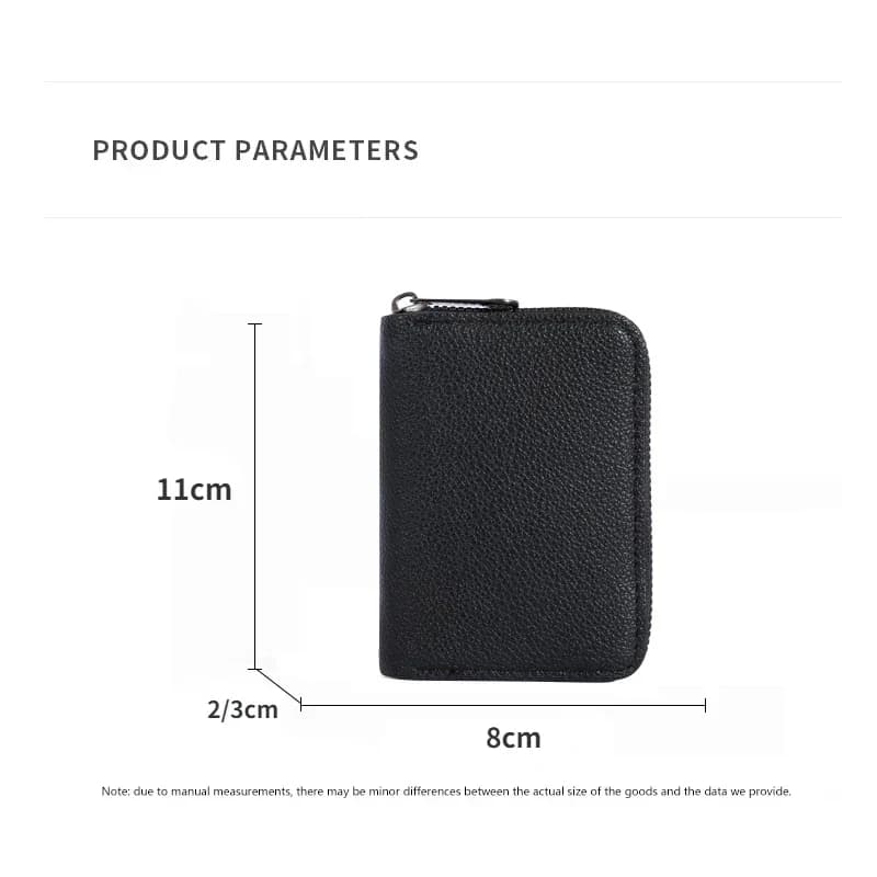 Multi Slot Card Holder Vintage Small Wallet Women Men Business Bank Credit Card Bag Male Coin Pouch Solid Leather Zipper Wallet - 6