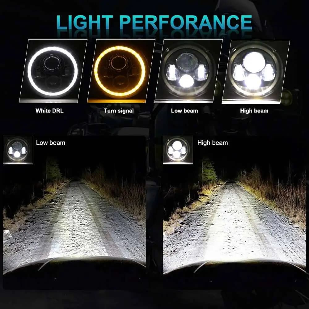 مصابيح أمامية LED دائرية 7 بوصة للدراجات النارية، إضاءة زاوية العين 12V 24V إشارة انعطاف لسيارات لادا نيفا الحضرية والطرق الوعرة 4X4 - 6