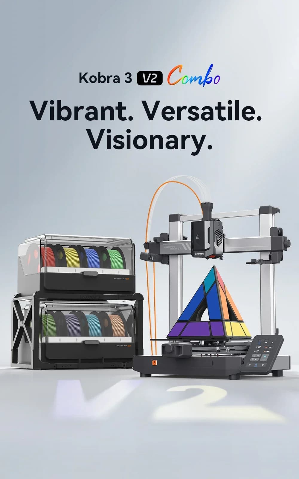 طابعة ثلاثية الأبعاد ANYCUBIC Kobra 3 V2 Combo بتقنية FDM و8 ألوان وسرعة 600 مم/ثانية وتجفيف خيط نشط وتسوية تلقائية بحجم 255*255*260 مم - 2