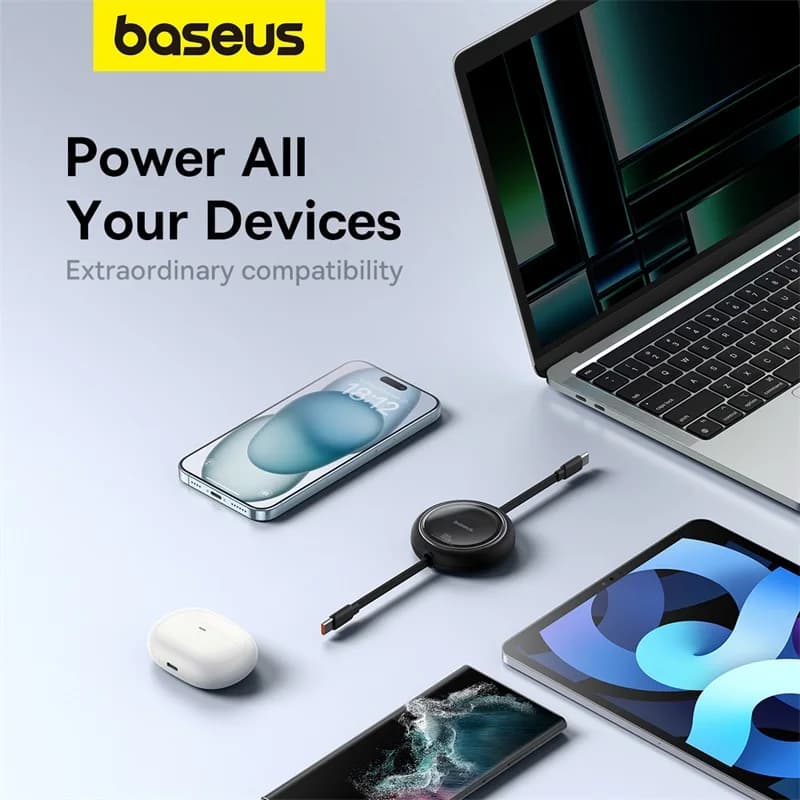 Baseus Retractable 100W USB C Cable For MacBook iPad Fast Charger Cable For iPhone 17 16 Plus Pro Max Type C For Xiaomi Samsung - 3