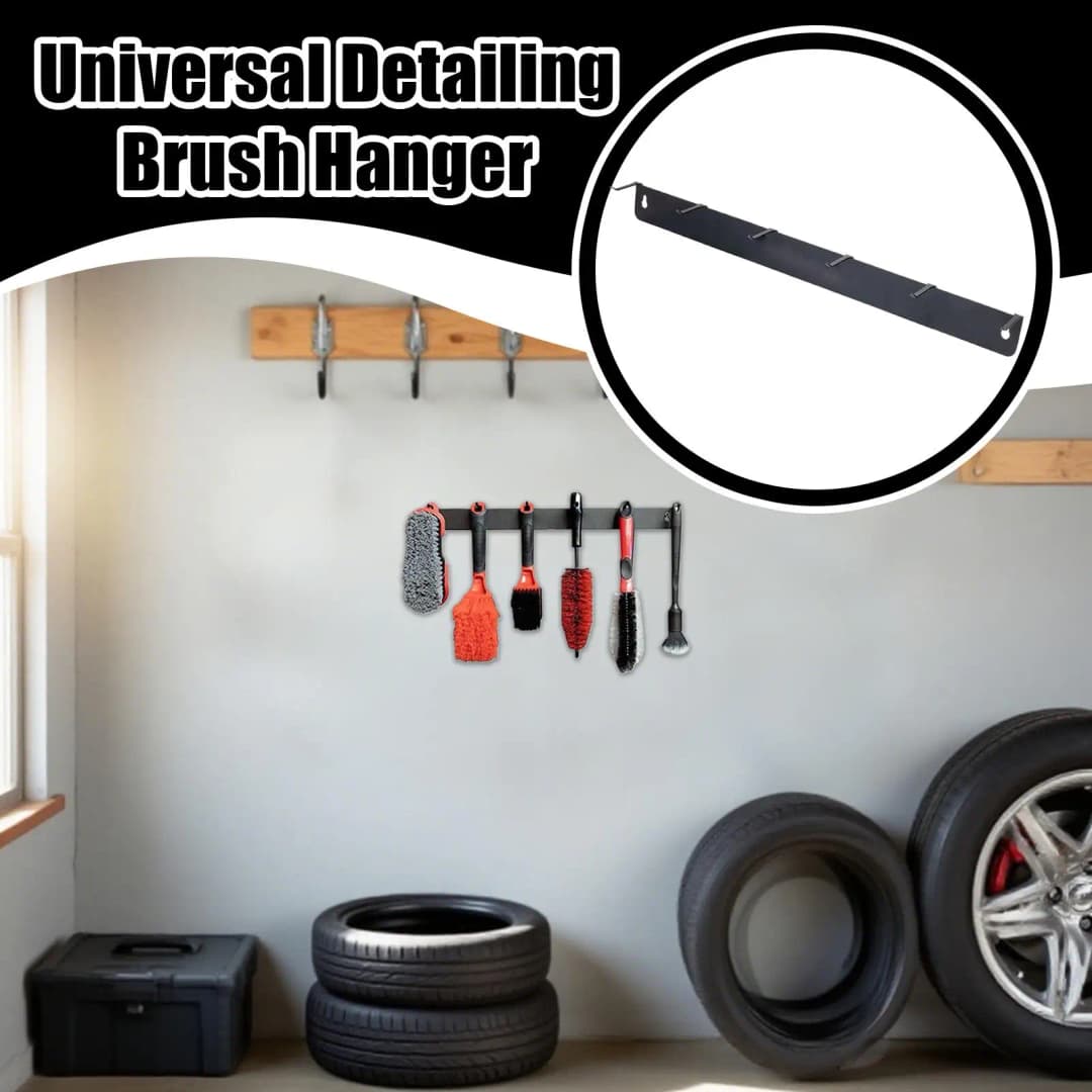 شماعة فرشاة تفصيل من الفولاذ المقاوم للصدأ مع 6 خطافات تنظيم، منظم تفصيل سيارات مثبت على الحائط للمنزل أو الورشة أو المرآب - 4