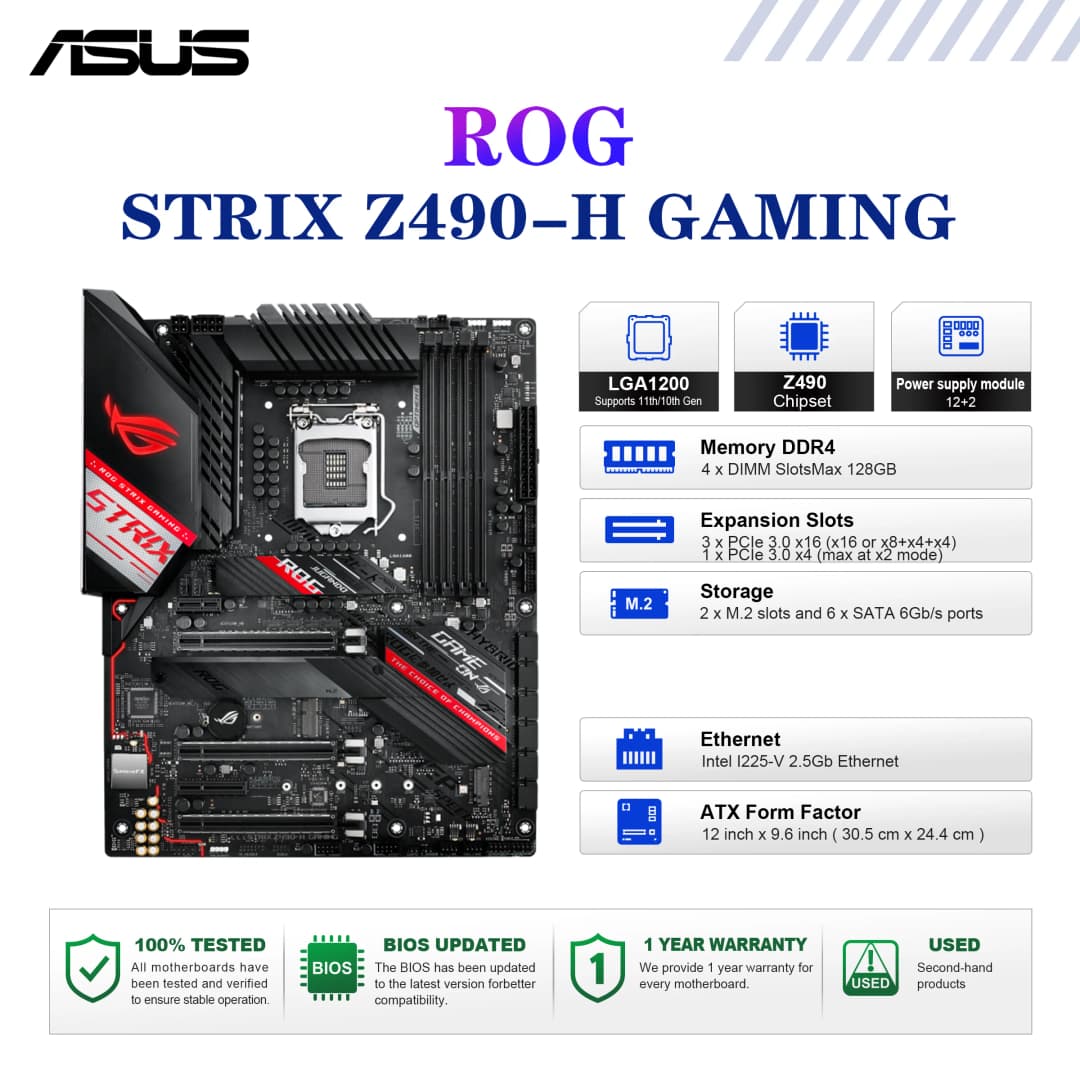 ASUS ROG STRIX Z490-H GAMING Motherboard Intel Socket LGA1200 CPU DDR4 4600(OC) memory Chipset Z490 ATX Mainboard