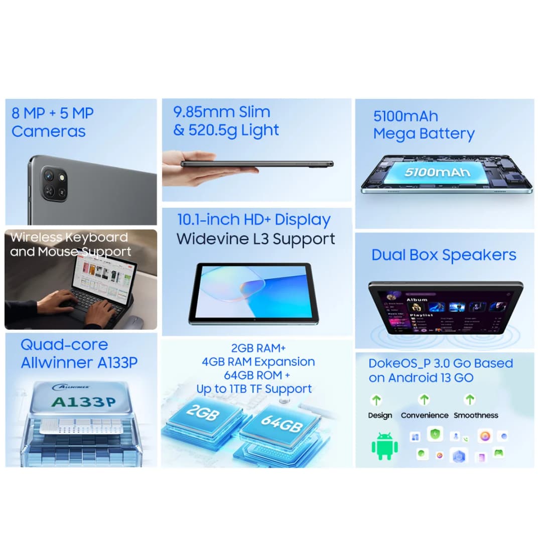 Blackview Oscal Pad50 WIFI Tablet 10.1 Inch 800*1280 HD Display 5100mAh Long Battery Life A133P CPU Android Tablet - 2