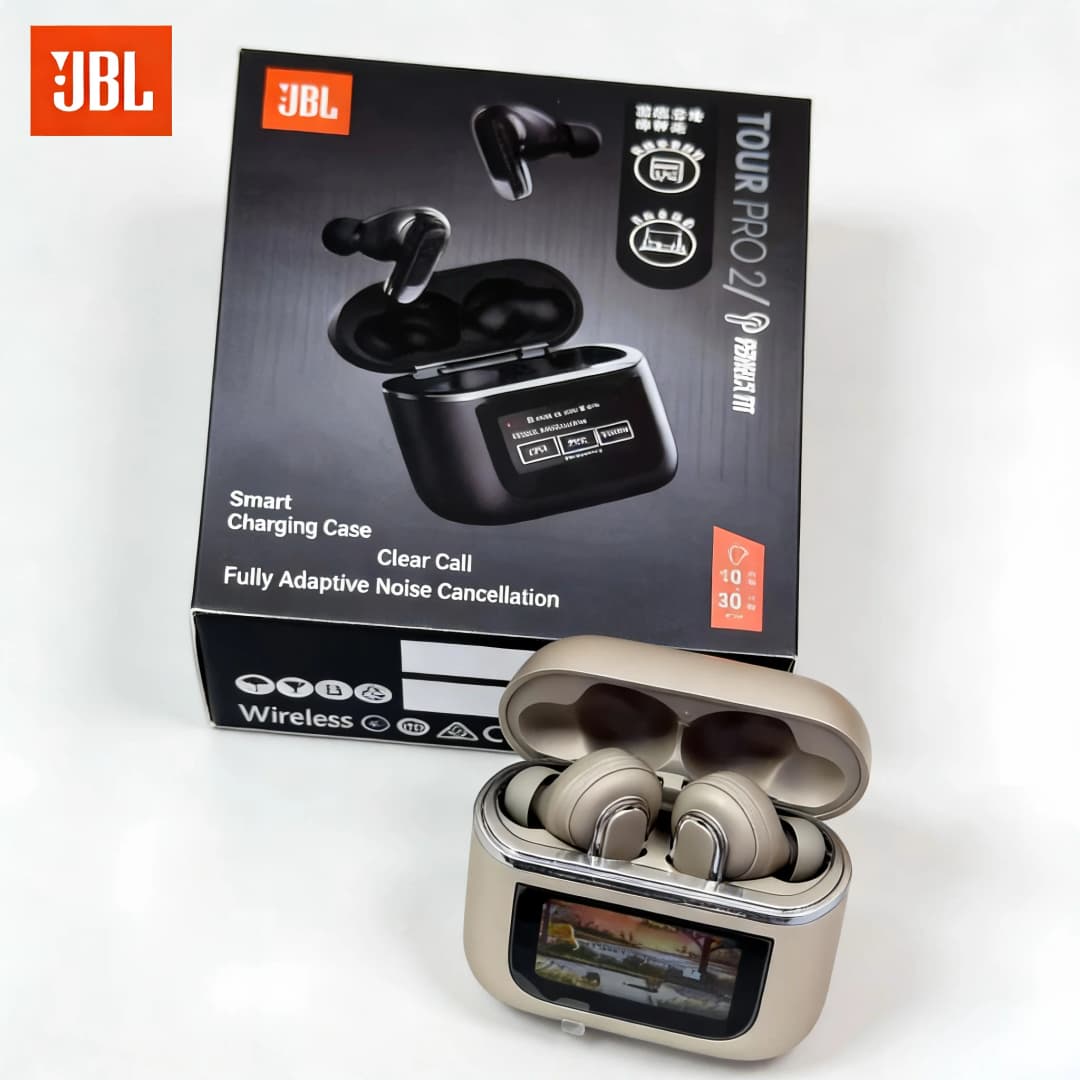 سماعات أذن بلوتوث لاسلكية حقيقية JBL Tour PRO 2، سماعات ستيريو رياضية مع شاشة LCD، إصدار HK