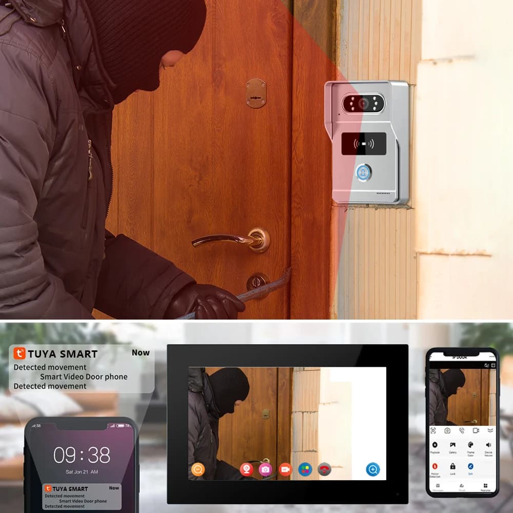 4 Wire Digital Video Intercom System 7 Inch Wireless WIFI Monitor 1080P Doorphone Camera Video Doorbell Card work with tuya app - 5