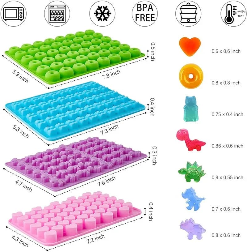 Gummy Bear Mold Silicone Chocolate Mold with Dropper DIY Dinosaur/Bear/Heart and Mini Donuts Valentine's Day Party Baking Mold - 2