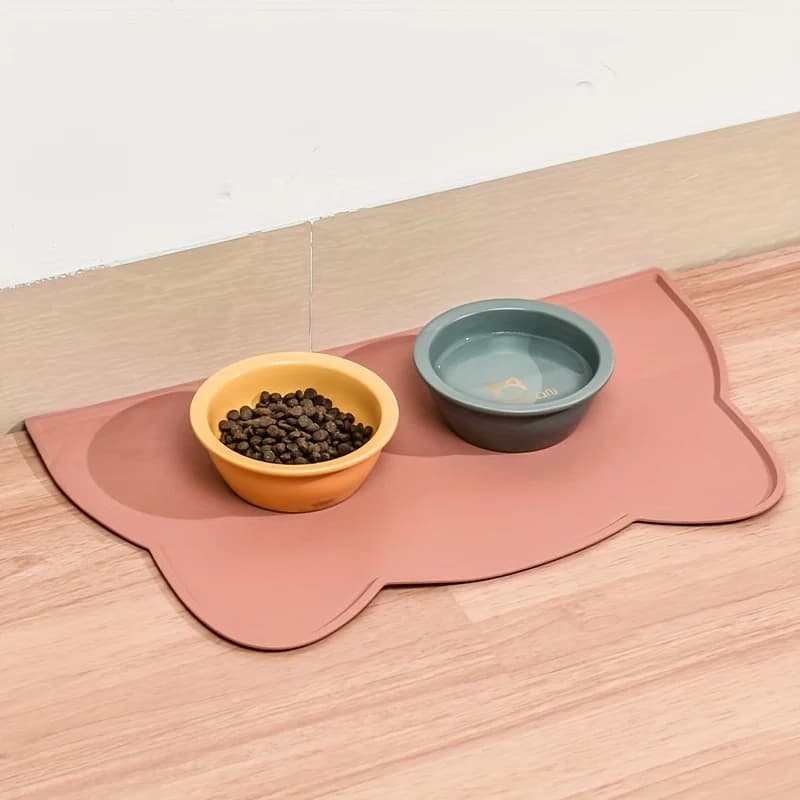 Pet Feeding Mat For Dogs & Cats, Thin Silicone Waterproof Cat Food Mat Cat Bowl Mat With Raised Edge, Cat Placemat