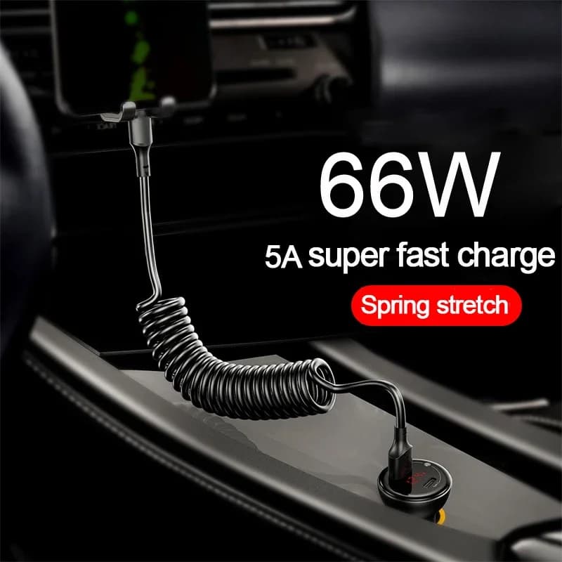 Spring Telescopic Cable For iPhone 15 14 Samsung Xiaomi OnePlusCar USB Type C 66W & LIGHTNING PD Fast Charging Type C to Type C - 4