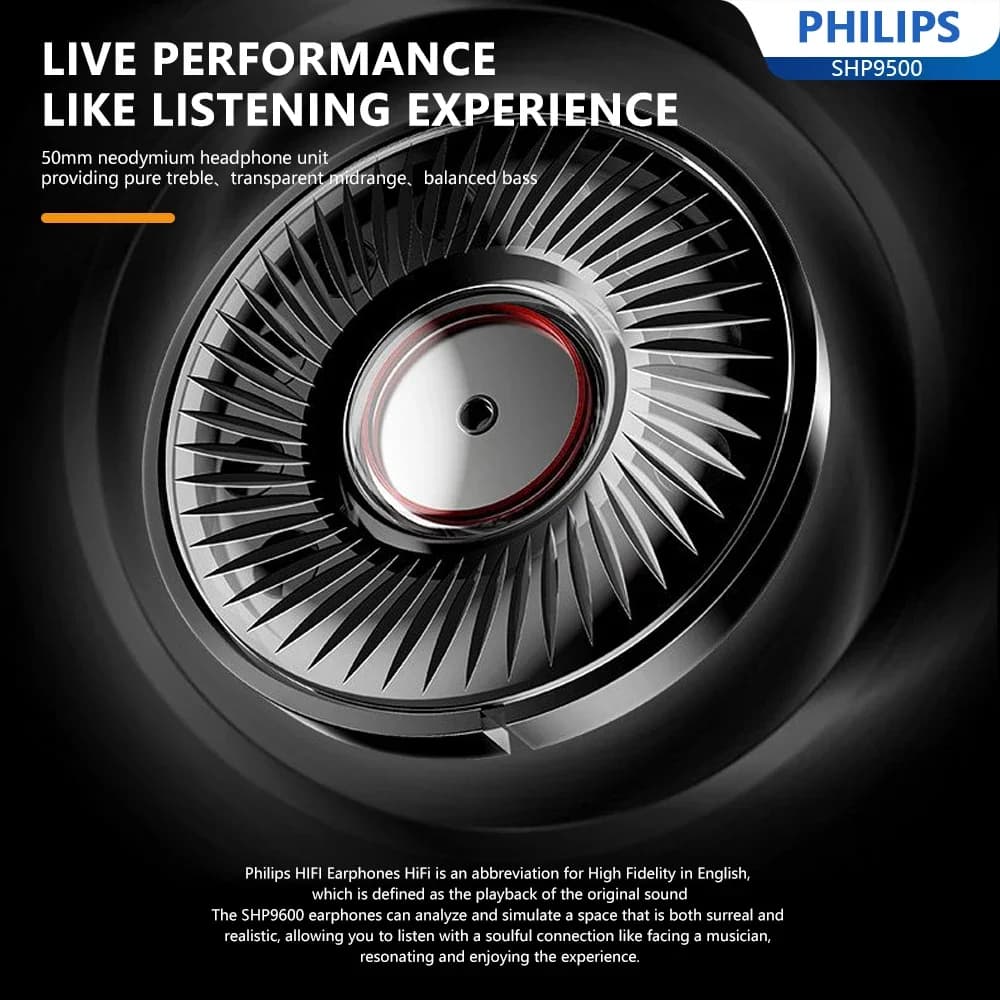 Philips SHP9500 Head-mounted Wired Headphones HiFi Stereo Earphone Monitor Class Music Earbuds E-sports Game Universal Headset - 2