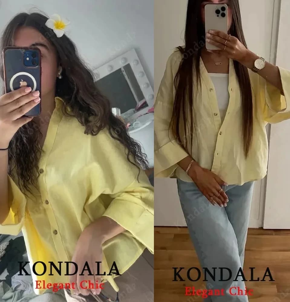 KONDALA Minimalist Casual Loose Shirt Women New 2026 Trendy Commute Wide Sleeves Shirt Spring Summer Fashion Holidays Lady Shirt - 3