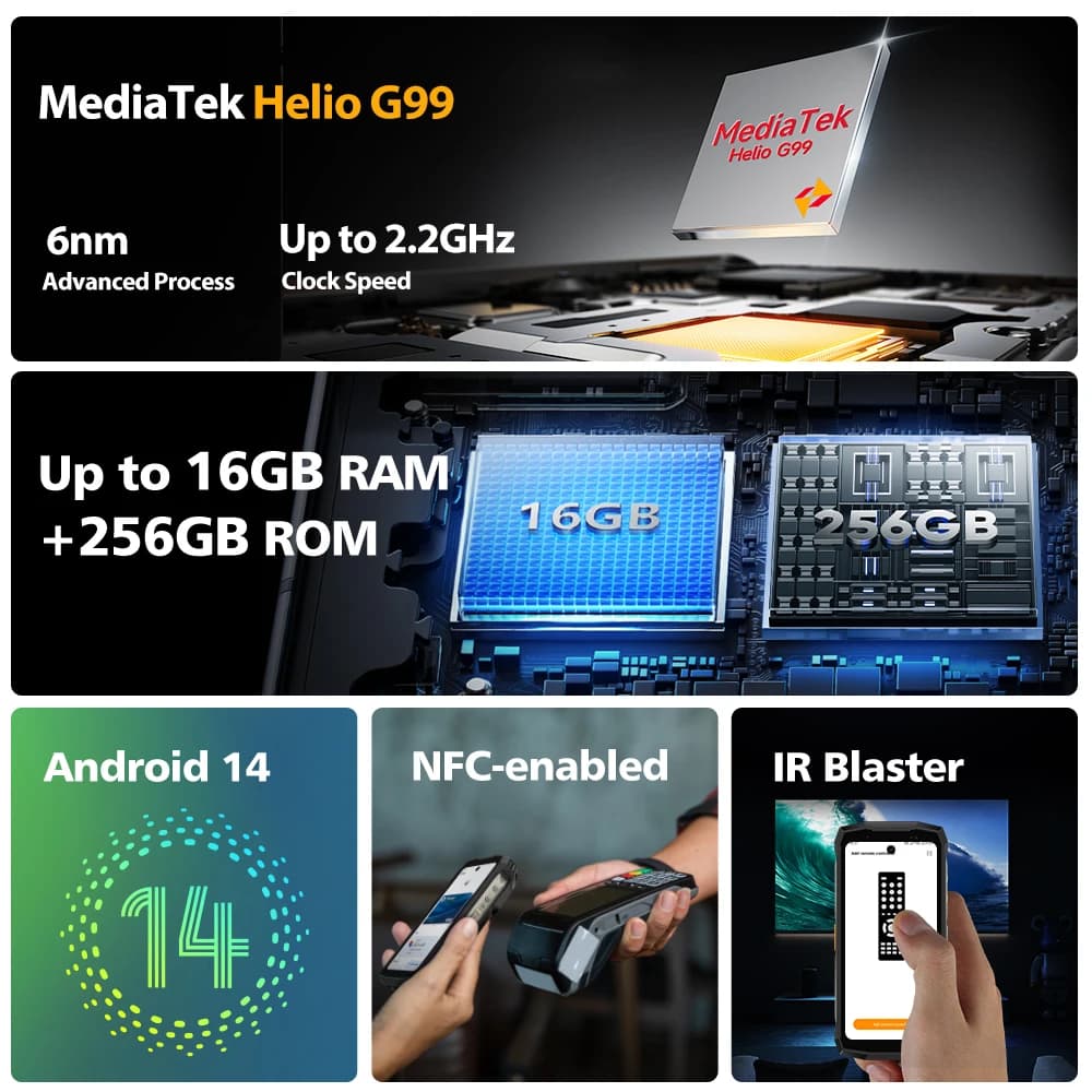 هاتف Ulefone Armor Mini 20 4G بشاشة 4.7 بوصة متين بكاميرا ليلية 64 ميجابكسل ونظام أندرويد 14 وبطارية 6200 مللي أمبير في الساعة مع إضاءة LED - 2