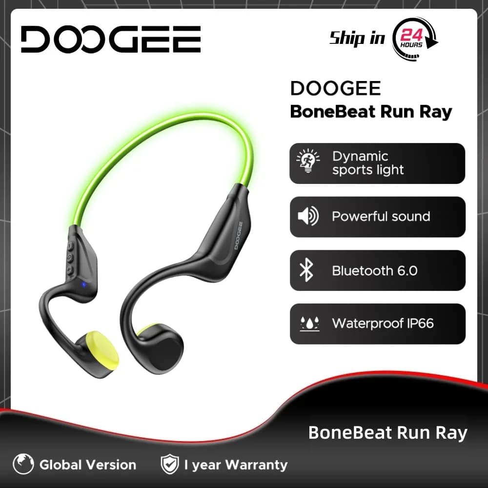 سماعات توصيل عظمي DOOGEE BoneBeat Run Ray بلوتوث لاسلكي 6.0 مع ضوء تحذير للرياضات الخارجية