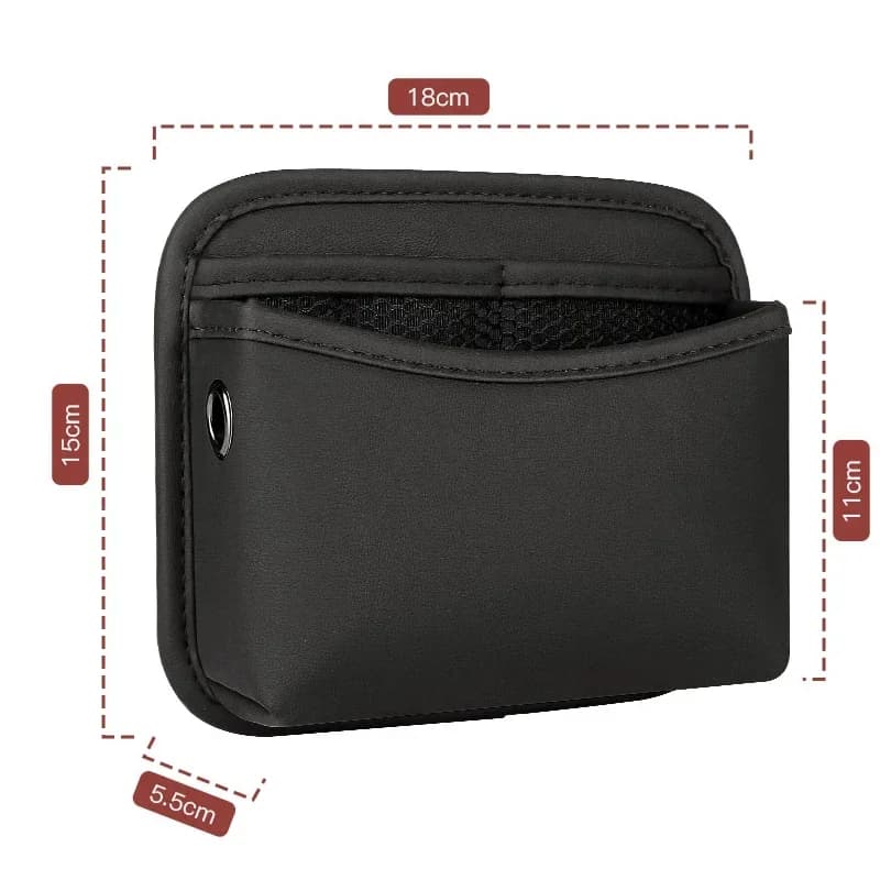 Black PU Leather Car Organizer Pocket Bag For Collecting Bag Cards Phone Key Paste Box Self Adhesive Car Storage Pocket - 2
