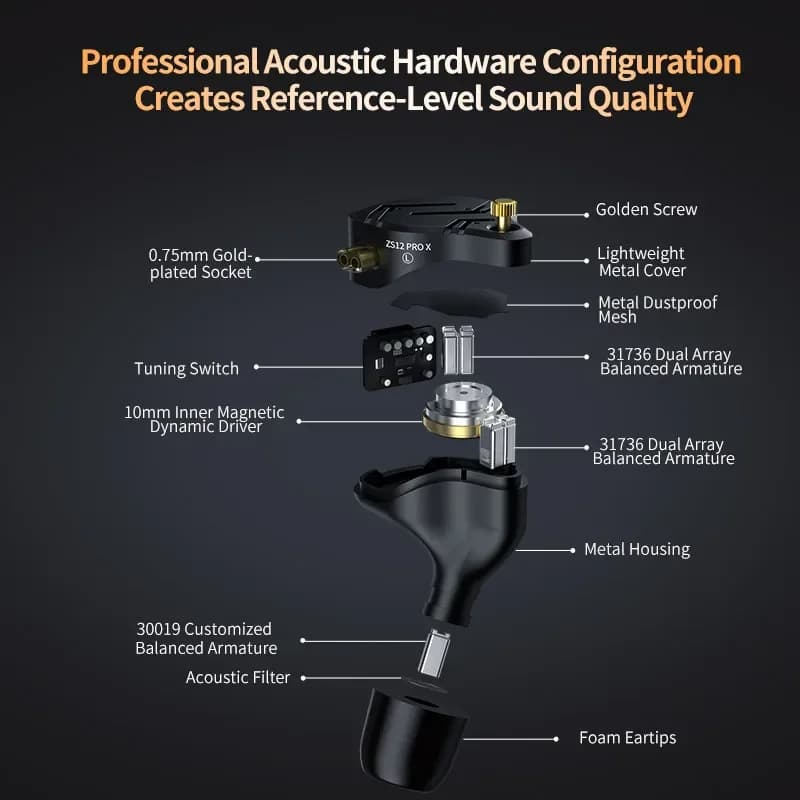 سماعات KZ ZS12 PRO X معدنية 1DD+5BA هاي فاي هجين باس داخل الأذن مراقب سماعات موسيقى رياضية عزل الضوضاء سماعة وصول جديد - 3