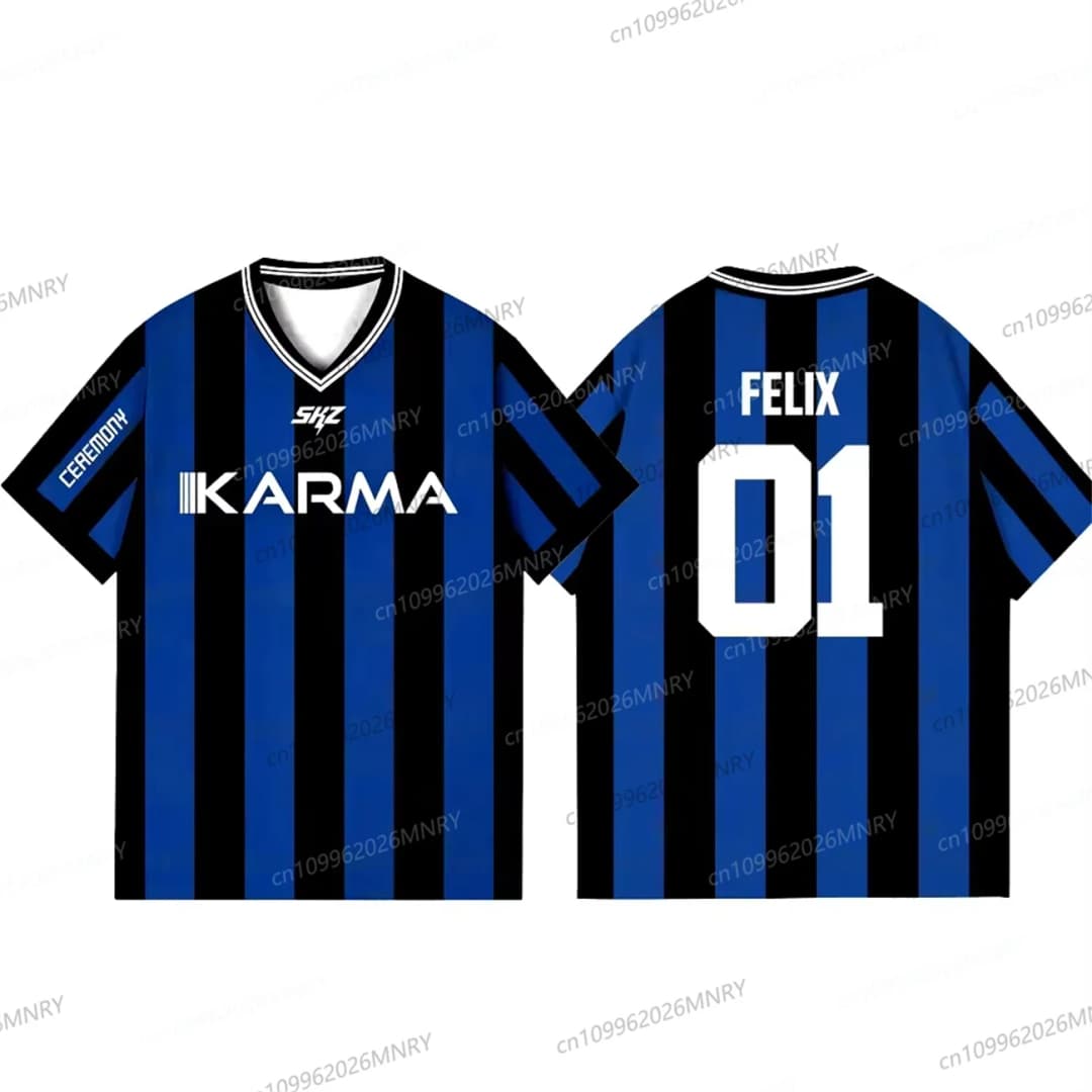 قميص Kpop Stay Karma Album، قميص معجبين، فيليكس بانغشان هيونجين، ملابس الشارع، قميص رياضي كبير الحجم، كم قصير - 4