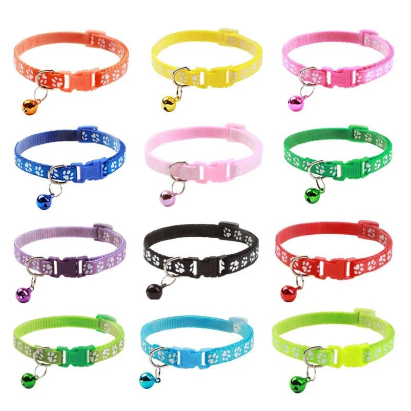 Pet cat bell collar dog print cat collar multiple colors optional necklace ring cat rope collar pet supplies - 3