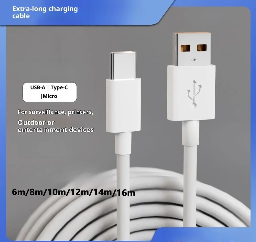 كابل شحن USB Type C طويل إضافي 1m-14m تمديد كاميرا أندرويد مراقبة لهواتف هواوي أندرويد كاميرات مراقبة