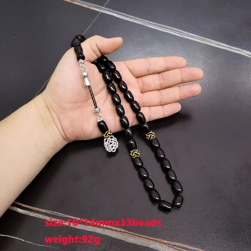 Tasbih natural black agate stone Barrel shape bracelet Handmade Trabizon misbaha Muslim ADHA gift turkish design prayer beads - 3