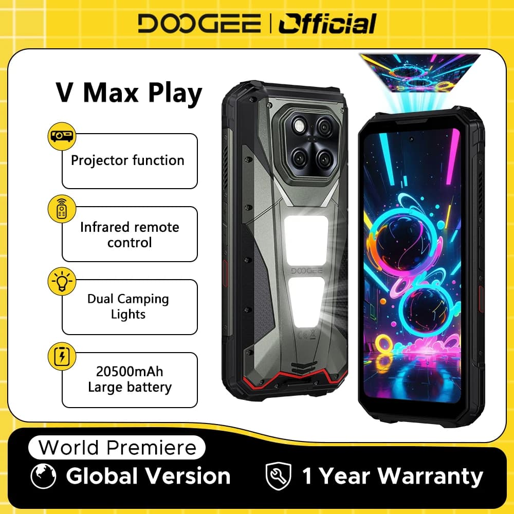 هاتف DOOGEE V Max Play 5G بميزة العرض الضوئي متين 6.78 بوصة 120 هرتز بطارية 20500 مللي أمبير إضاءة تخييم مزدوجة 16 جيجابايت + 512 جيجابايت كاميرا رئيسية 200 ميجابكسل هاتف ذكي بنظام NFC