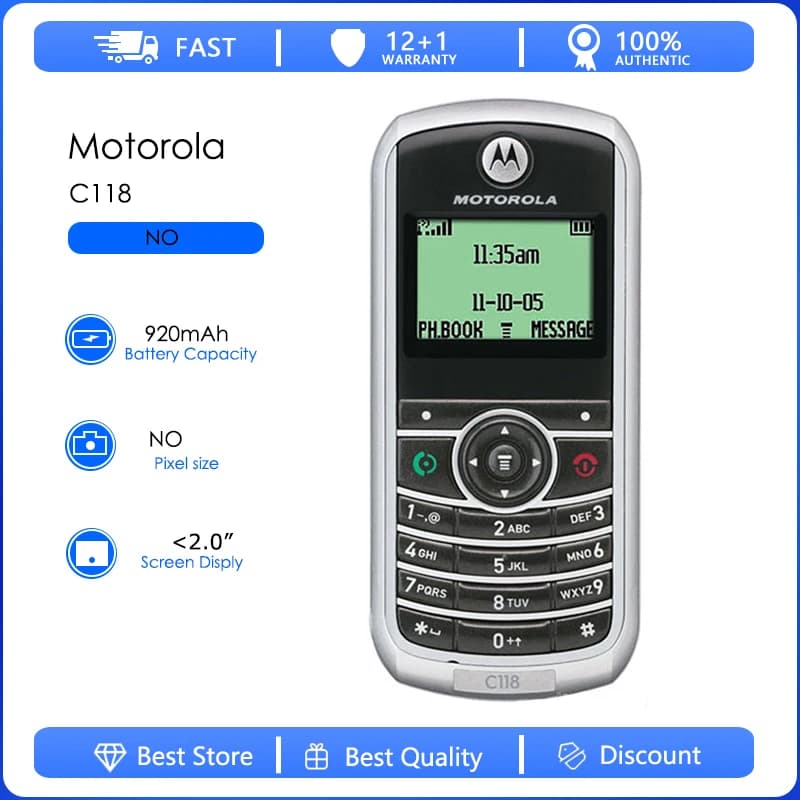 Refurbished Motorola C118 Original C118  Detachable Battery 920mAh Cell Phone Wholesale Free shipping