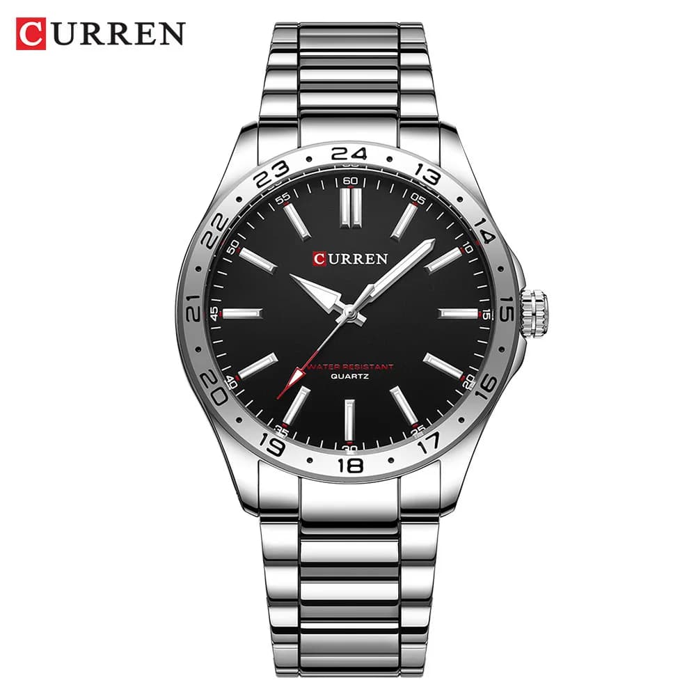 CURREN 8452 Men Quartz Watch Simple Fashion Leisure Business Clock Black Silvery Stainless Steel Strap Wristwatch for Male - 5