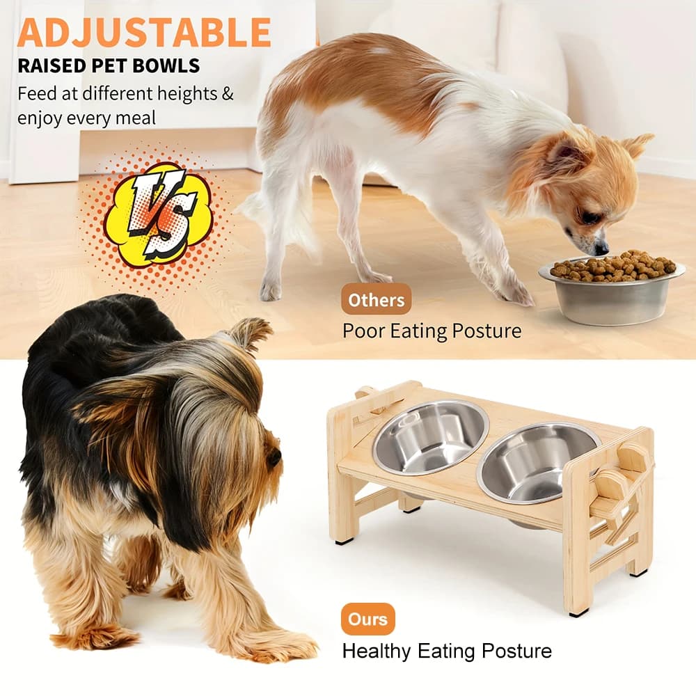 Elevated Puppy Bowls Food Mat Raised Dishes Food and Water Feeder 15° Tilted Stand 2 Stainless Steel Bowls for Small Dogs Cats - 5