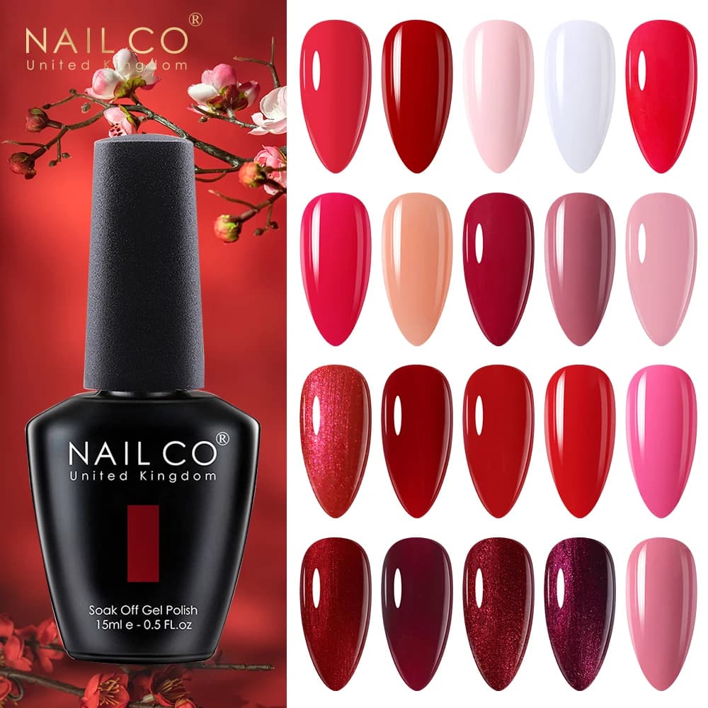 طلاء أظافر جل من NAILCO، 15 مل، سلسلة ألوان الأحمر الداكن، فن الأظافر اللامع، مانيكير UV، تصميم جل الأظافر