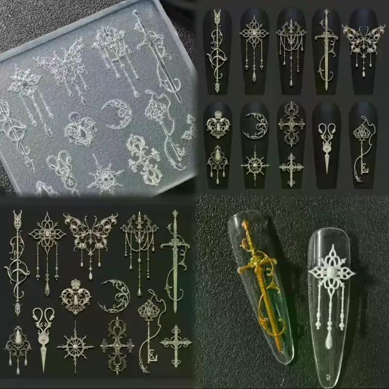 قالب سيليكون بارز ثلاثي الأبعاد على الطراز الأوروبي، قالب نحت أظافر من السيليكون مع زهور وربطة عنق شفافة