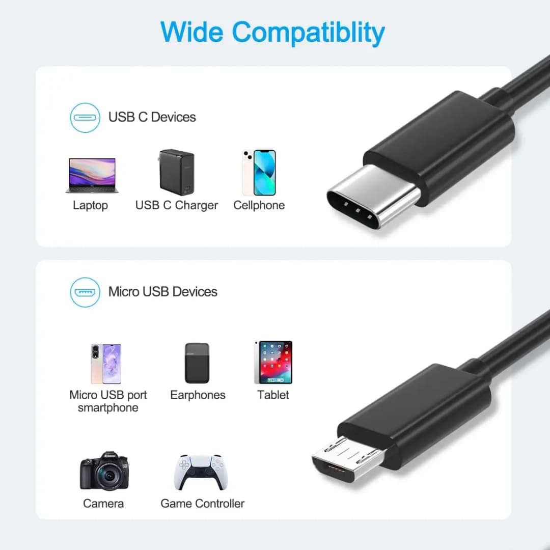 NNBILI USB C to Micro USB Cable For Samsung Redmi LG Moto Xbox-One PS4 ControllerFire TabletsTV Stick USBC Adapter Charging Cord - 6