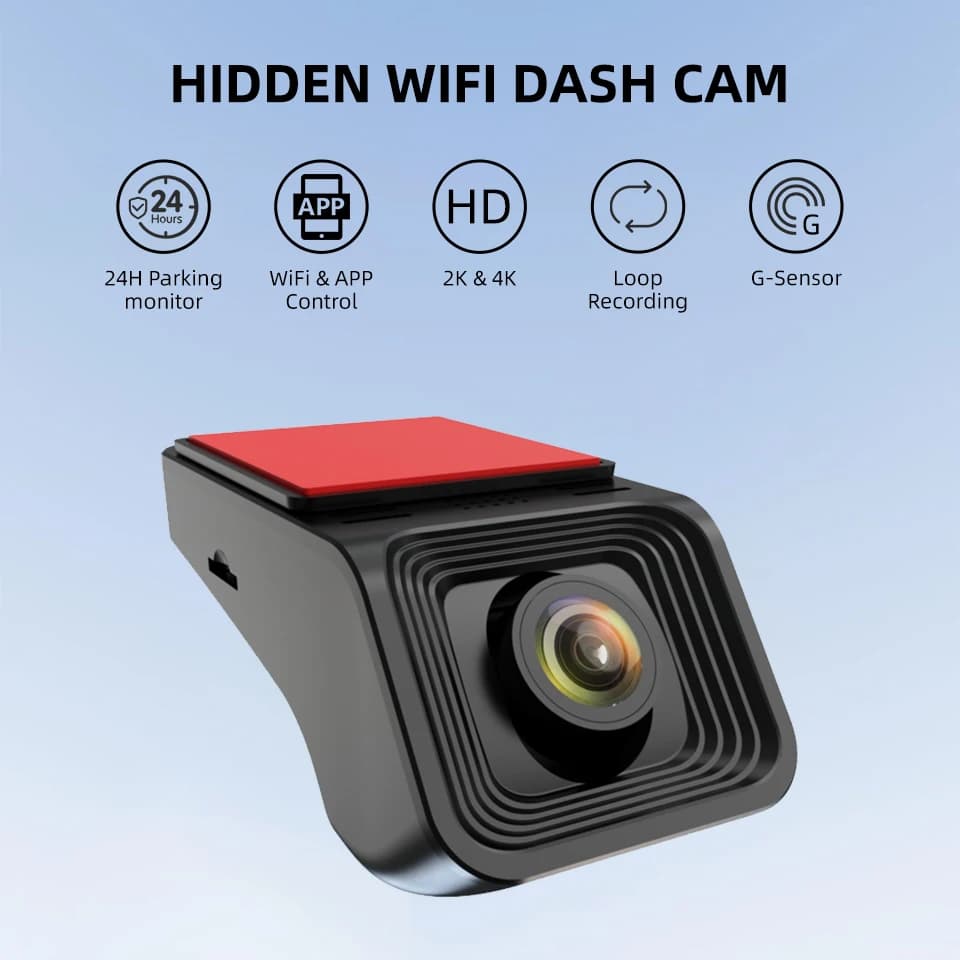 كاميرا لوحة قيادة أمامية بدقة 4K و2K مع واي فاي، كاميرا سيارة مخفية، تحكم عبر التطبيق، رؤية ليلية فائقة، مستشعر G، وضع وقوف السيارات لمدة 24 ساعة، تسجيل حلقي - 2