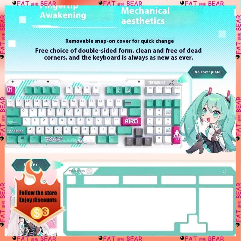 لوحة مفاتيح ميكانيكية لألعاب الفيديو ASUS Tianxuan Mini Hatsune Miku TX98miku كابل مشترك لوحة مفاتيح ألعاب كمبيوتر قابلة للتخصيص - 4