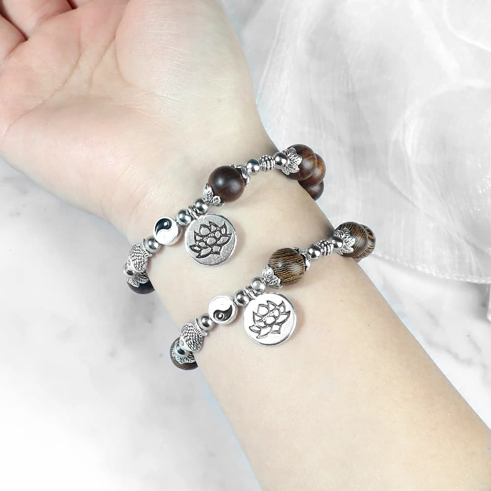 Classic Wooden Beads Prayer Bracelet  Good Luck Lotus Meditation Yoga Jewelry Black Rosewood Cypress Elastic Bangle Women Men - 4