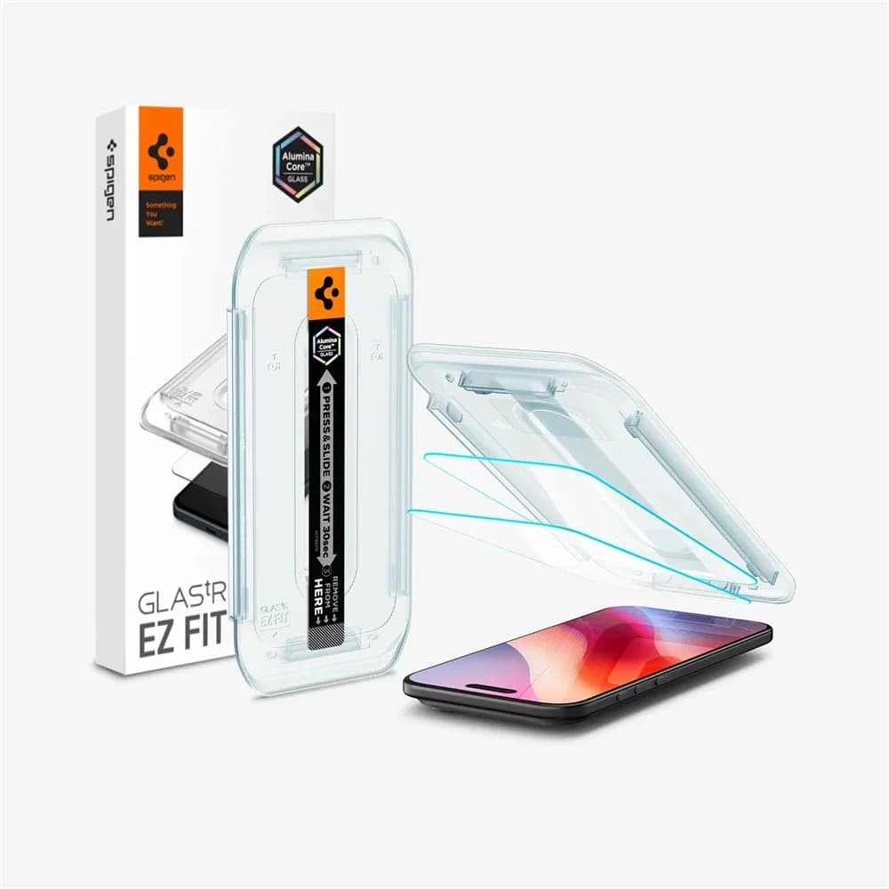 حامي شاشة Spigen Glas.tR EZ Fit من الزجاج المقسى عالي الدقة مع حماية المستشعر، 2 قطعة، متوافق مع iPhone 17 Pro Max و16 و15 و14 Plus - 2