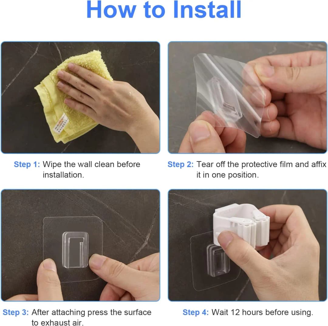 Multi-Purpose Hooks Adhesive Wall Hanging Mop Rack Broom Hanger Hook Kitchen Bathroom Organization Home Organizer Accessories - 5
